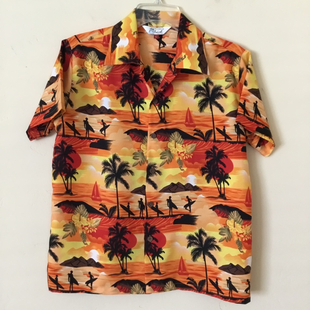 Alvish Boys Hawaiian Print Shirt Short Sleeve Sz L